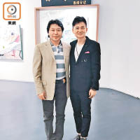 熱衷文化藝術嘅香港內蒙古社團總會會長海峰嶺（左）與香港逸榮投資董事長吳聖傑（右）喺油畫展場上相遇。