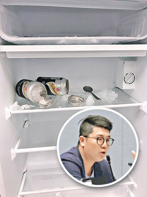 劉國勳（圓圖）自爆立會辦公室有兩罐梳打水「爆罐」。（互聯網圖片）