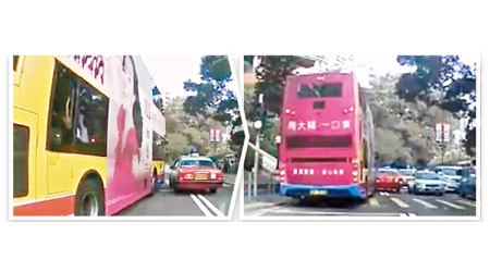 巴士與的士互不相讓，最終撞車收場。（互聯網影片截圖）