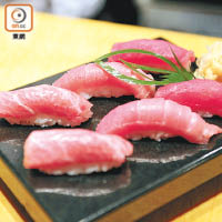 選材魚腩部分製作的壽司，熱量比貝類壽司高出一倍。