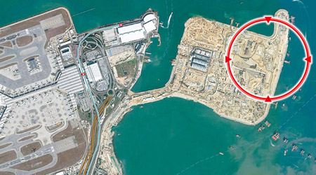 紅圈為人工島飄移範圍<br>移位的鋼圓筒主要集中在人工島的東面和北面。（互聯網圖片）