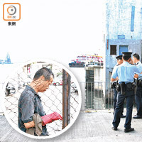 警方到場調查。圓圖為協助報警的熱心市民。