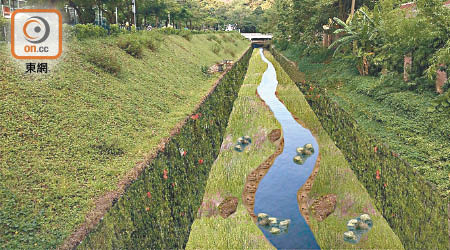 佐敦谷明渠活化成長滿植物的河溪。（構想圖）