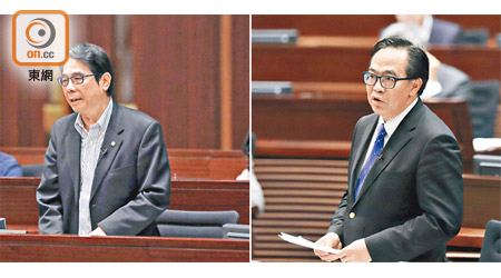 黃國健（左）及盧偉國（右）先後提出中止待續議案，減少民主派議員利用發言拉布。