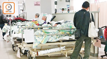 聯合醫院觀察病房擠滿近廿張病床。（朱先儒攝）