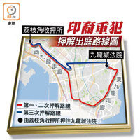 印裔重犯押解出庭路線圖