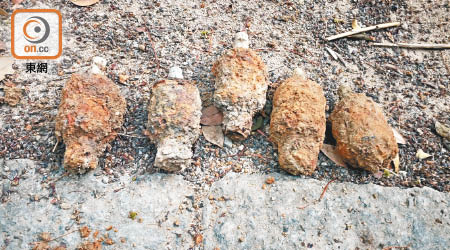 被發現的五枚二戰日軍手榴彈。（讀者提供）