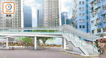 觀塘市中心重建計劃擬建行人天橋，橫跨協和街與物華街。