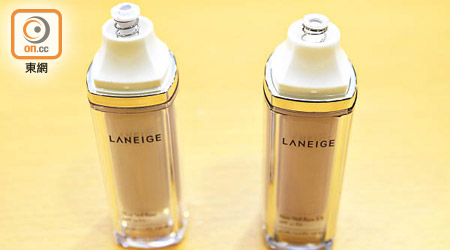 粉底液的真貨（左）瓶嘴會「凸出」，假貨（右）則沒有。