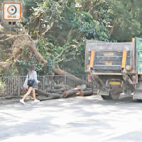 青衣<br>青康路附近居民被迫走出馬路，車輛在身旁高速駛過，極為危險。