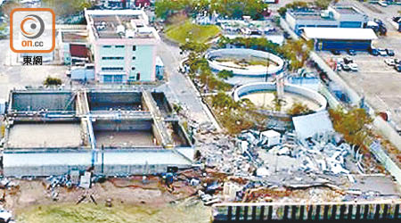 西貢污水處理廠在山竹吹襲後損毀嚴重。