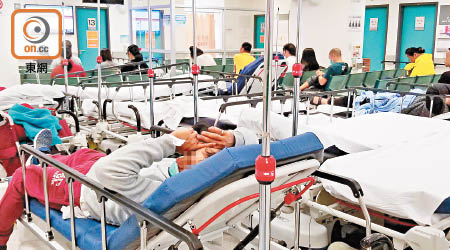 流感高峰期令公院急症室逼爆，內科病床佔用率居高不下。