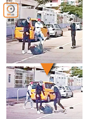上圖：有車CAM拍攝到鄺俊宇遇襲經過。下圖：鄺俊宇被三人圍毆。（市民向鄺俊宇提供）