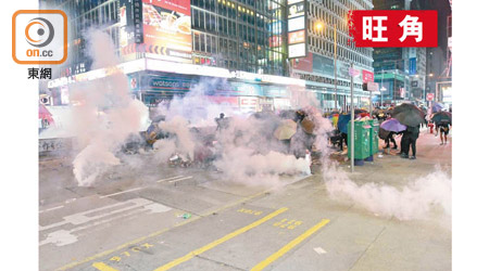 晚上：防暴警察與暴徒在彌敦道短兵交接，警方再次施放催淚彈。