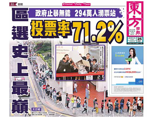 區選史上最巔 投票率71.2%