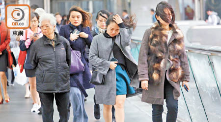 本港氣溫急降，市民外出謹記穿戴足夠禦寒衣物。（李志湧攝）
