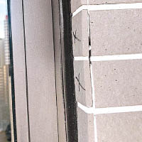 客房迷你露台圍欄膠邊有破損，外牆出現兩塊空心磚。