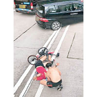 長沙灣：男子在大埔道踏單車失事翻車。