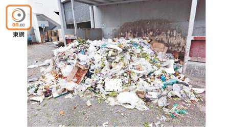 長沙灣：副食品批發市場內，大量蔬果被棄置在垃圾站內。