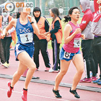 「長跑天后」陳綺琪（左）冒雨打破女A1500米紀錄。