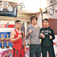 黃智暘（左起）、林布駿康及陶永俊出戰「男子腰帶賽63KG」。