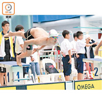 男拔主將卓銘浩初賽已打破學界100米自游泳紀錄，今日決賽仍是焦點所在。
