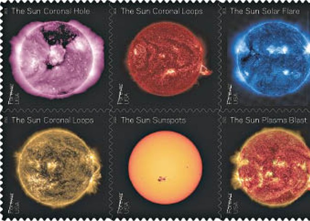 郵票有10種太陽觀測圖片。