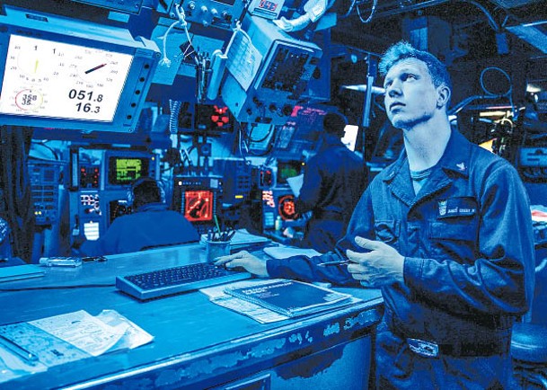 美軍：威爾伯號船員操作艦上設備。