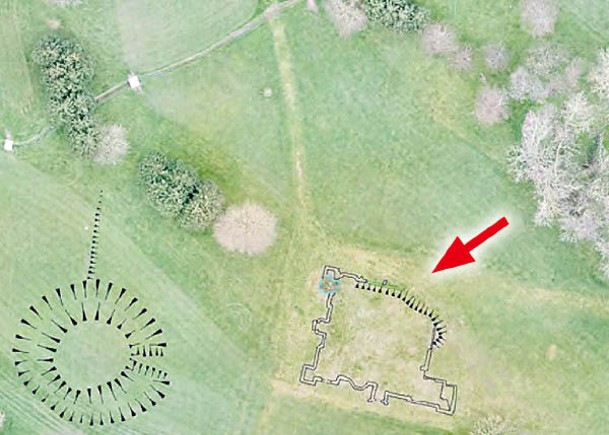 花園遺址（箭嘴示）在埃塞克斯郡高球場發現。