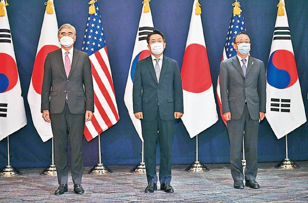 （左起）美韓日代表共商北韓核問題。（Getty Images圖片）