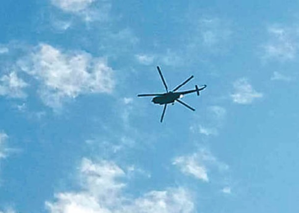 緬軍直升機現身實皆省上空。