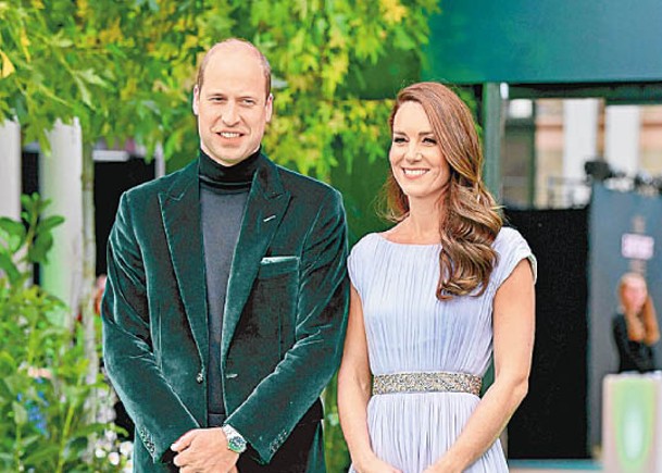 威廉王子（左）與妻子凱瑟琳（右）出席頒獎典禮。（Getty Images圖片）