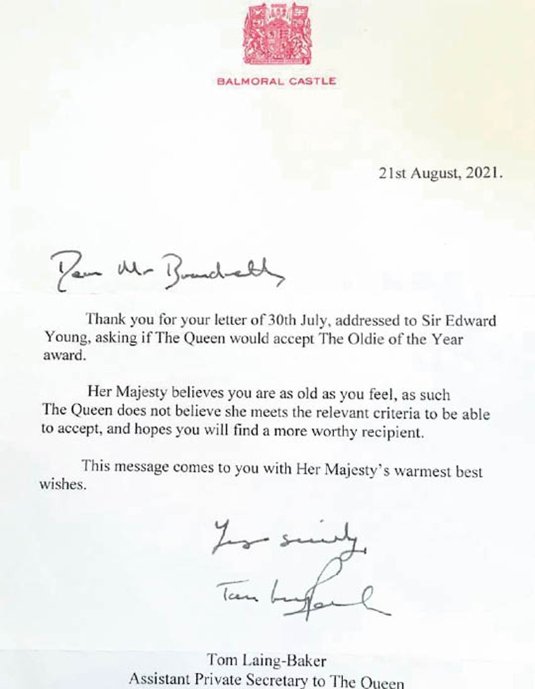 英女王回信拒絕接受。