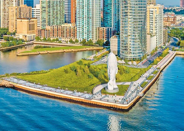 巨型雕塑豎立曼哈頓  沉默傾聽流水聲