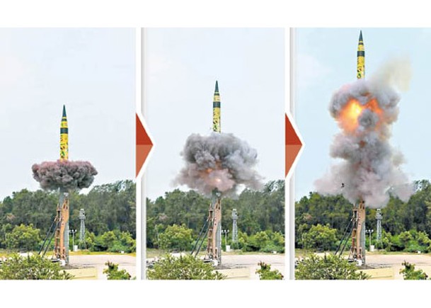 印度過往試射烈火5型洲際彈道導彈（左圖至右圖）。