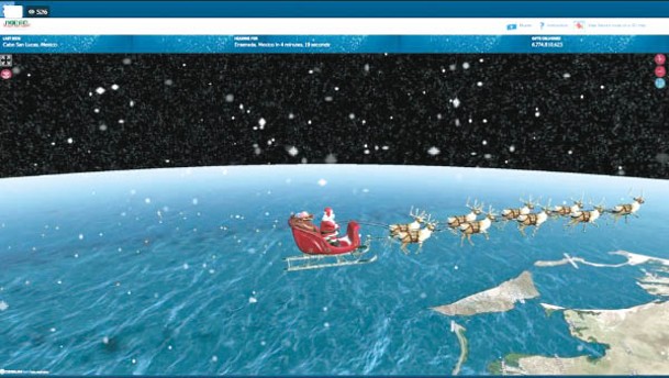 NORAD網站顯示聖誕老人送禮路徑。