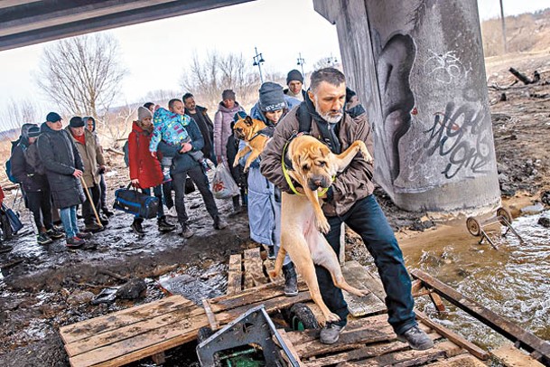 有難民帶同寵物一同逃難。（Getty Images圖片）