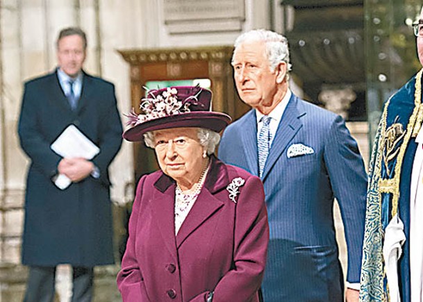 英女王（前）缺席英聯邦日慶祝儀式。（Getty Images圖片）