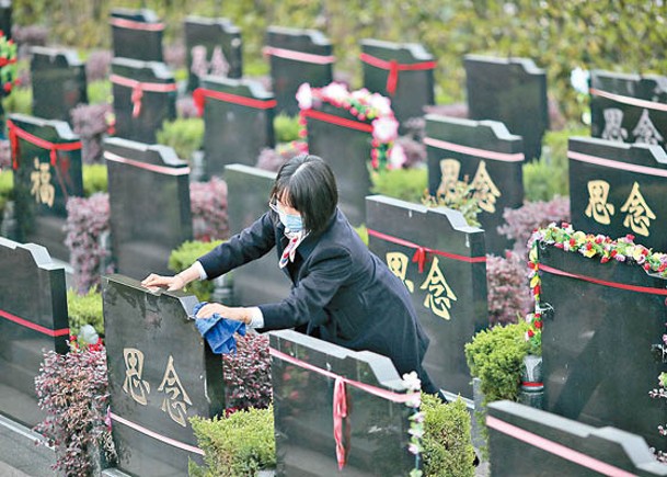 南京市隱龍山墓園舉行清明代祭掃公益活動。（中新社圖片）