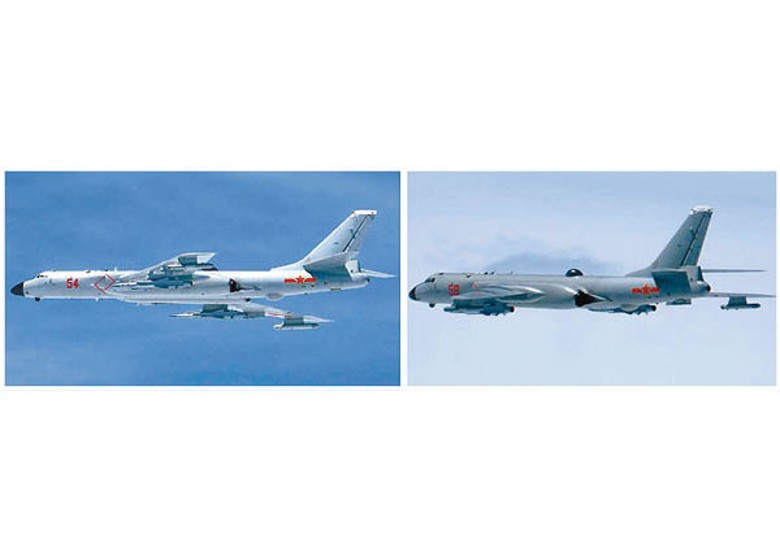 左及右圖：兩架轟6J轟炸機飛往西太平洋。