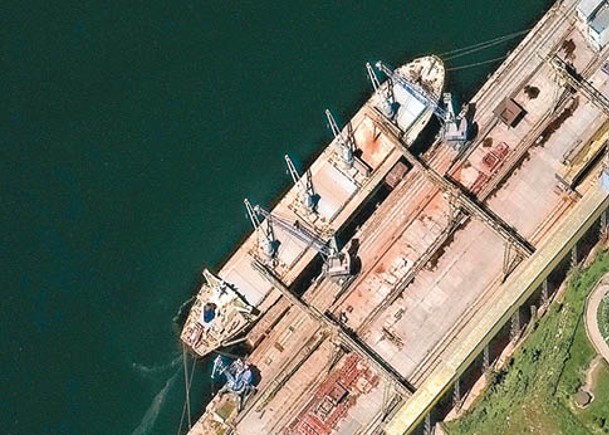 衞星圖片顯示貨船疑似運走大批糧食。