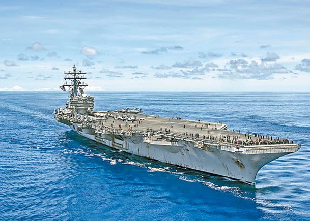 美國航母列根號正於亞太水域航行。