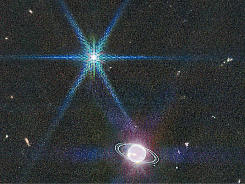 詹姆斯‧韋布太空望遠鏡拍到海王星光環（下）的圖像。