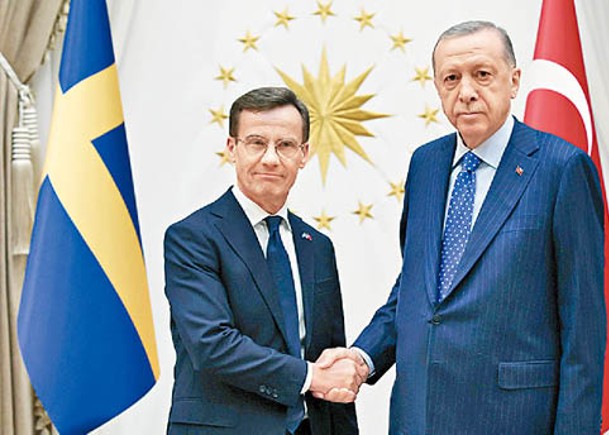瑞典首相克里斯特森（左）與土耳其總統埃爾多安（右）會面。（Getty Images圖片）