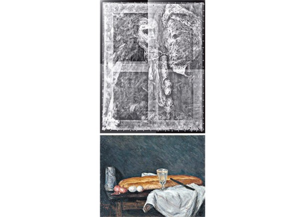 《麵包和雞蛋靜物畫》（下圖）顏料下出現可能是塞尚的自畫像（上圖）。