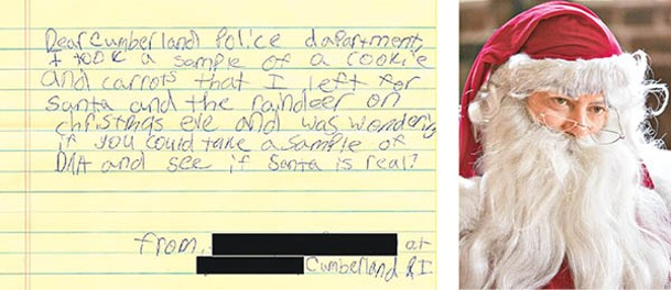 女孩親筆寫信（左圖）想證明聖誕老人（右圖）是否存在。
