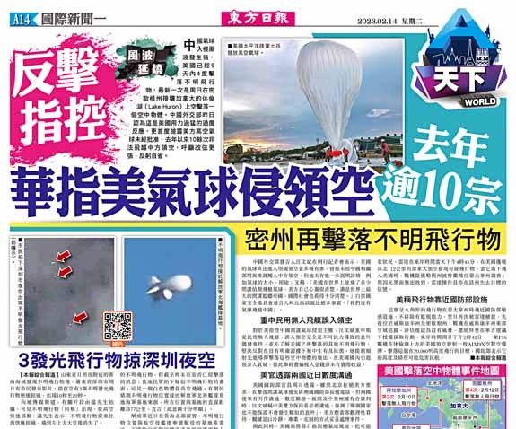 反擊指控  華指美氣球侵領空  去年逾10宗