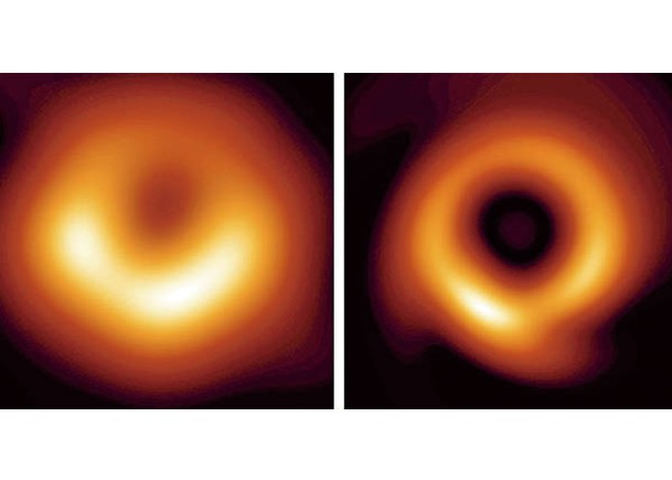 新渲染的黑洞照（圖右）較原照（圖左）「瘦身」。