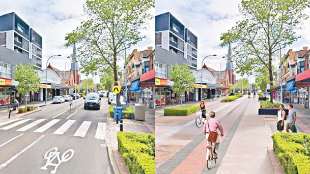 街道照片改造前（左圖）後（右圖）對比。