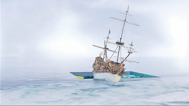 研究團隊在巴達維亞號帆船沉沒現場還原照片。